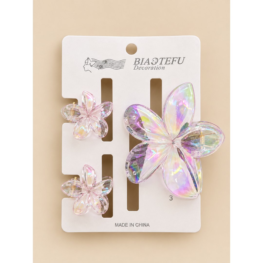 Kit de Presilhas Piranha de Cabelo Flor Horeografada Holográfica (3 Peças) - Biaotefu Decoration
