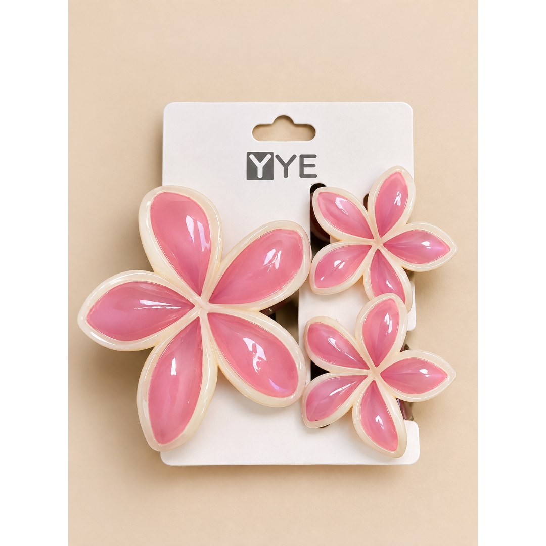 Presilha de Cabelo Flor Acrílico Rosa (Kit com 3)