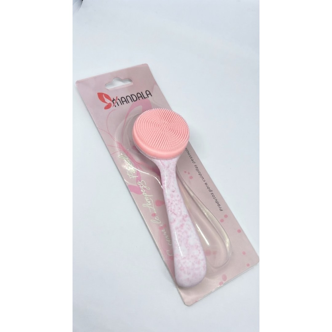 Escova de Limpeza Facial com Cerdas de Silicone e Cabo - Mandala