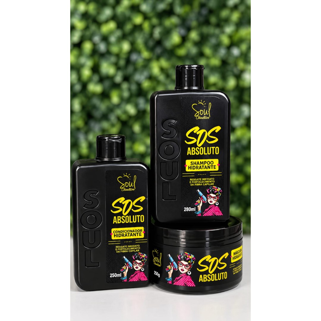 Kit SOS Absoluto (Shampoo 280ml, Condicionador 250ml e Máscara 250g) - Soul Cosméticos
